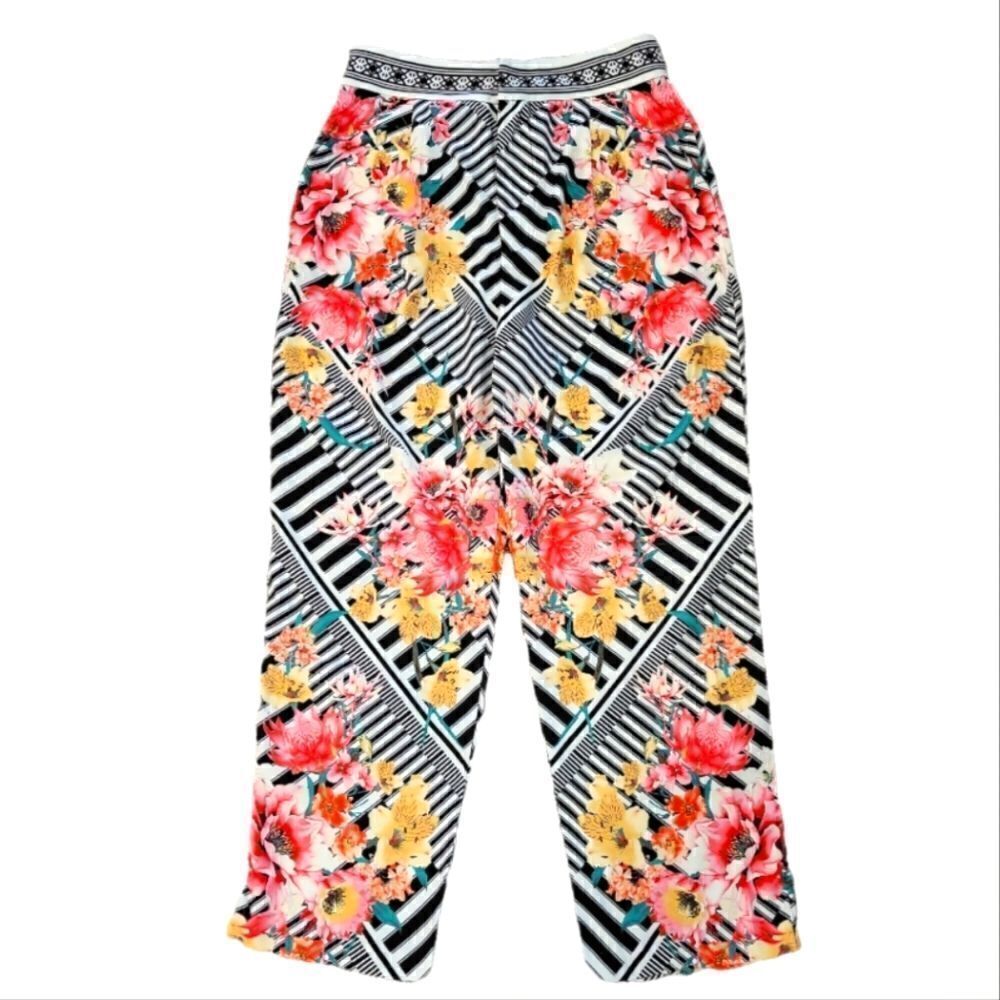 NWT JEALOUS TOMATO STRIPES & FLOWERS PALAZZO PANTS SZ. M